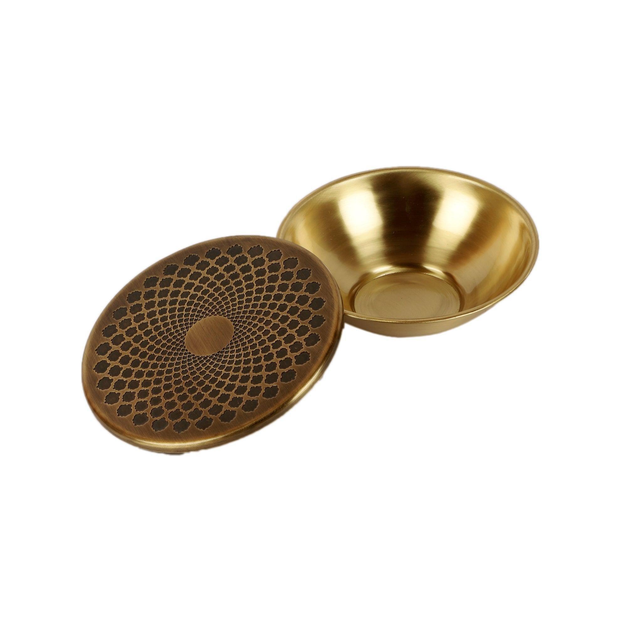 Buy Bowls & Katori - Antique Golden Banaraas Bowl With Lid | Brass Serving Container For Home & Restaurant by Courtyard on IKIRU online store