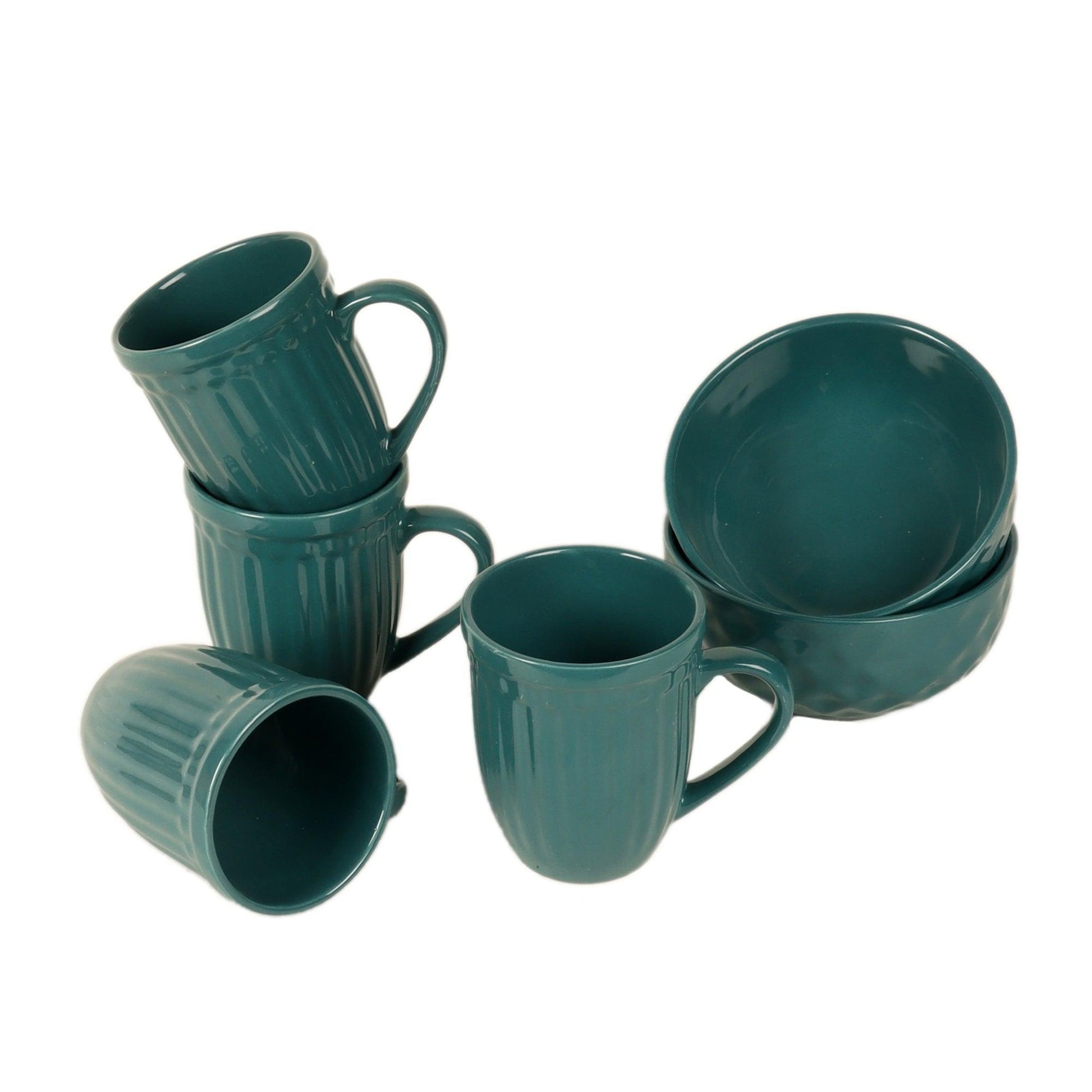 Buy Bowls & Katori - Ceramic Green Mugs & Bowls Set For Serving - Pack Of 6 by Amaya Decors on IKIRU online store