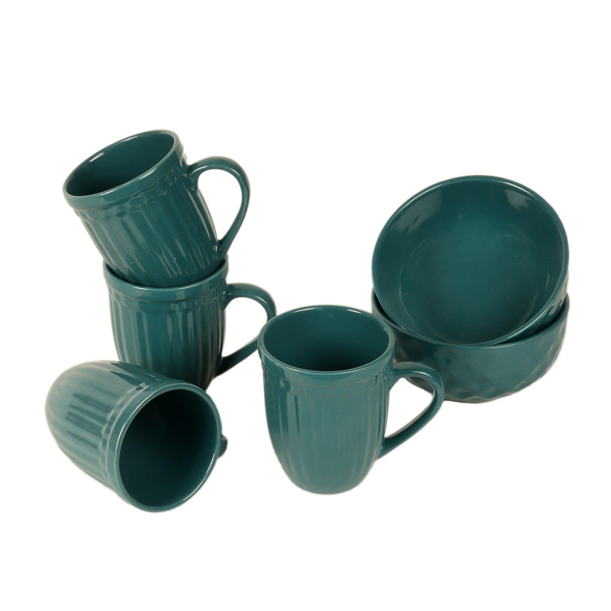 Buy Bowls & Katori - Ceramic Green Mugs & Bowls Set For Serving - Pack Of 6 by Amaya Decors on IKIRU online store