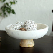 Buy Bowls & Katori - White Marble & Mango Wooden Fruit Bowl | Multipurpose Bowl For Serveware by Orange Tree on IKIRU online store