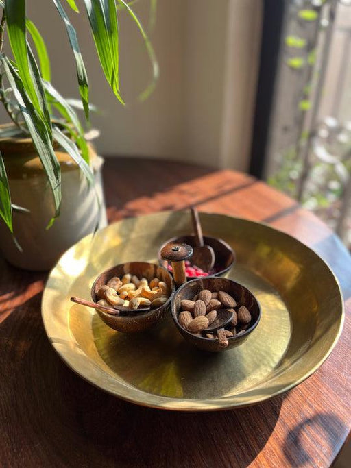 Buy Bowls & Katori - Wooden Coconut Shell Dry Fruit Serving Bowl Set With Spoons Set Of 6 For Center Table & Kitchen by Thenga on IKIRU online store