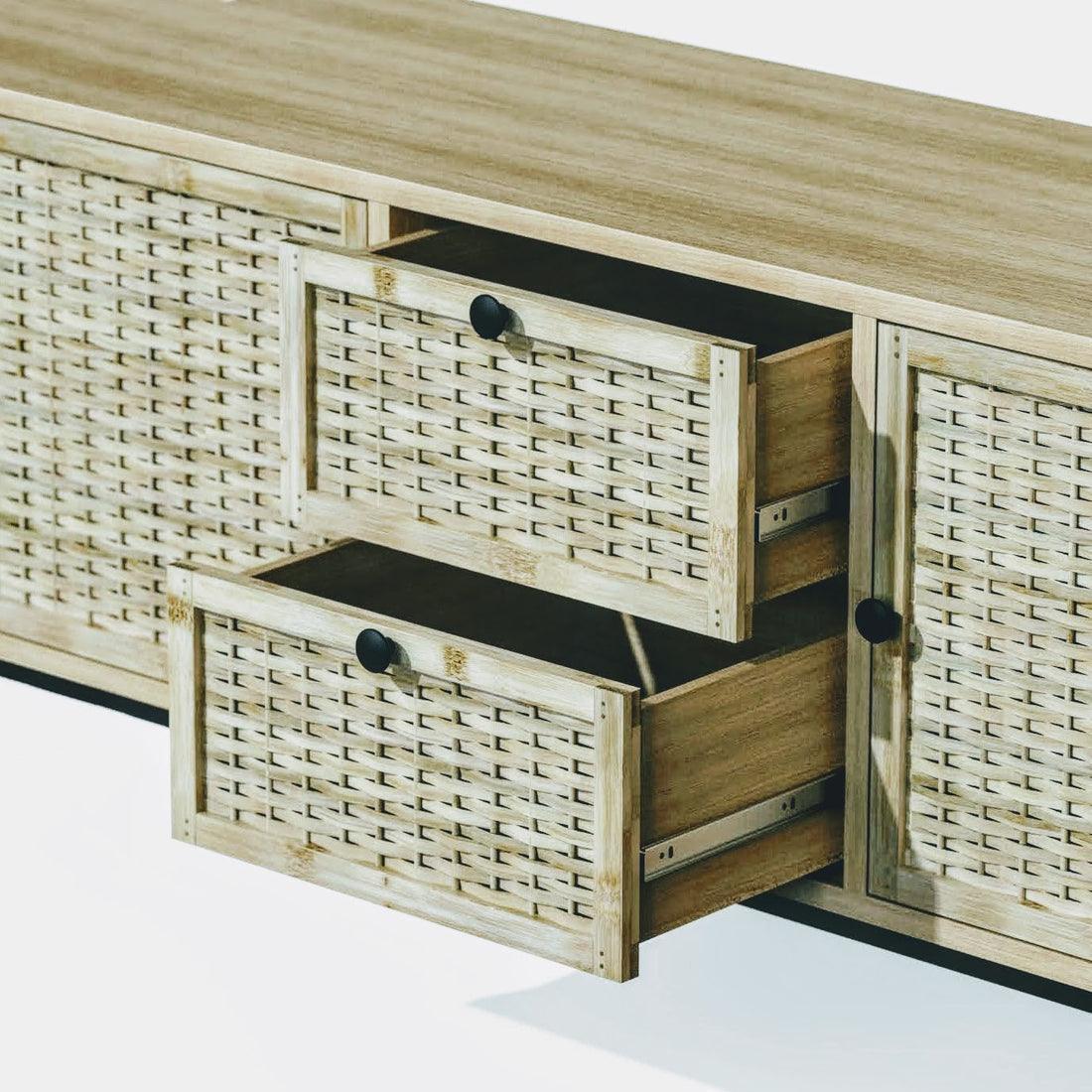 Buy Cabinets & Sideboard - Bamboo Wooden & Steel Console TV Cabinet For Living Room & Home by Mianzi on IKIRU online store