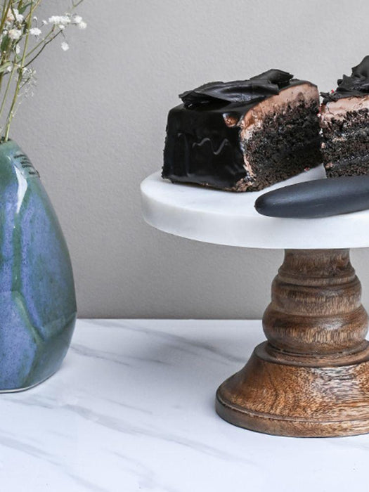 Buy Cake stand - Cake Stand with Wooden Base and White Marble Top For Decor by Casa decor on IKIRU online store