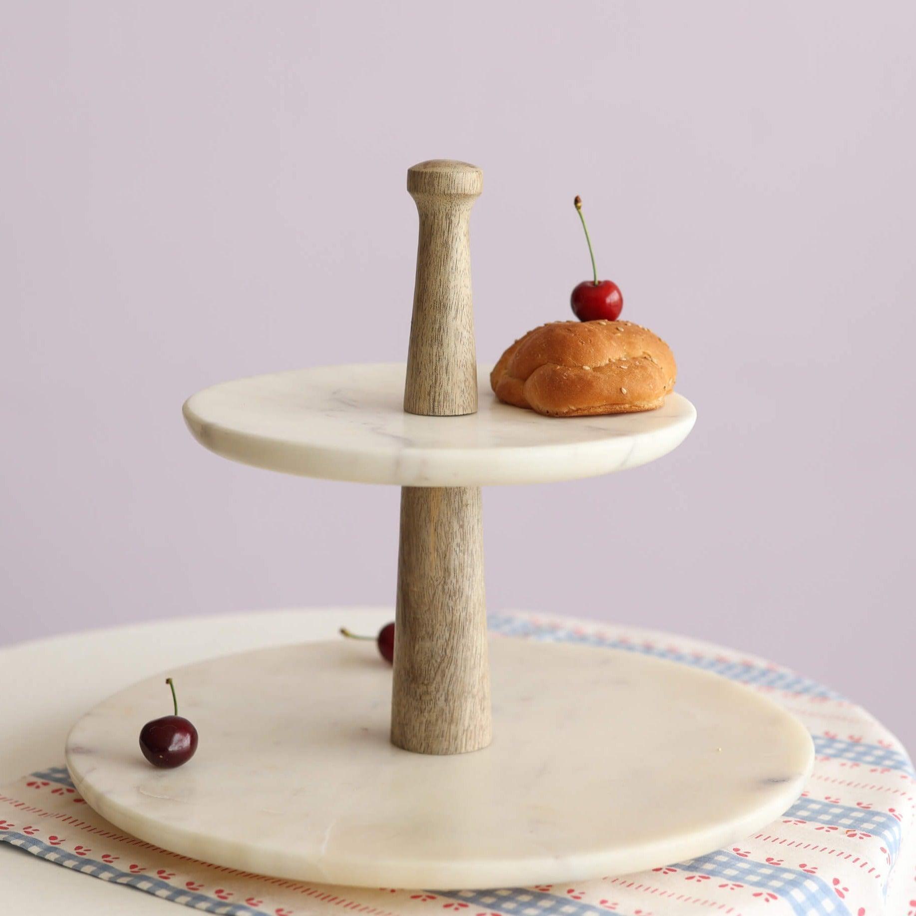 Buy Cake stand - Marble And Wooden 2 Tier Cake Stand For Home Or Party by Orange Tree on IKIRU online store