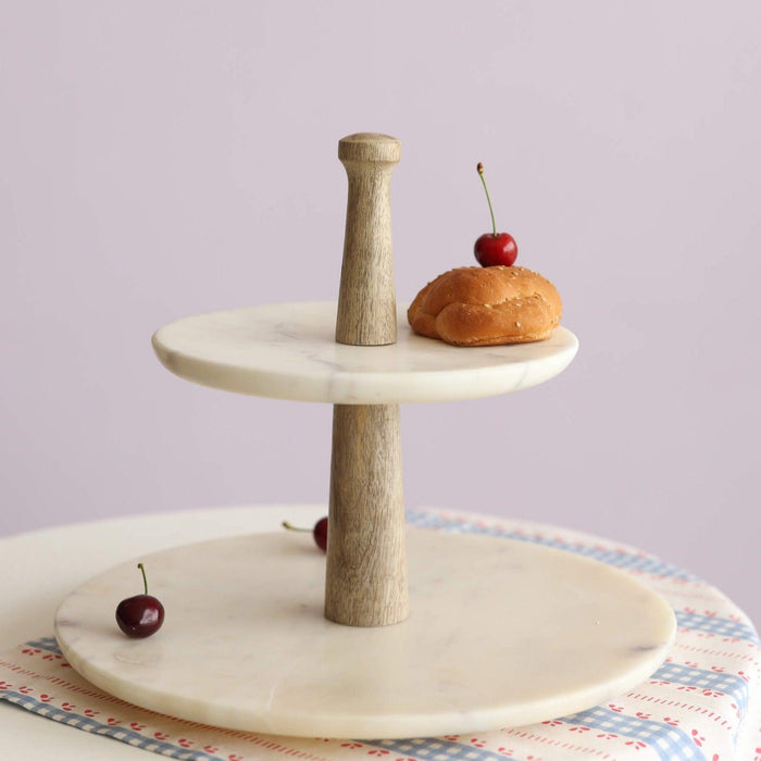 Buy Cake stand - Marble And Wooden 2 Tier Cake Stand For Home Or Party by Orange Tree on IKIRU online store