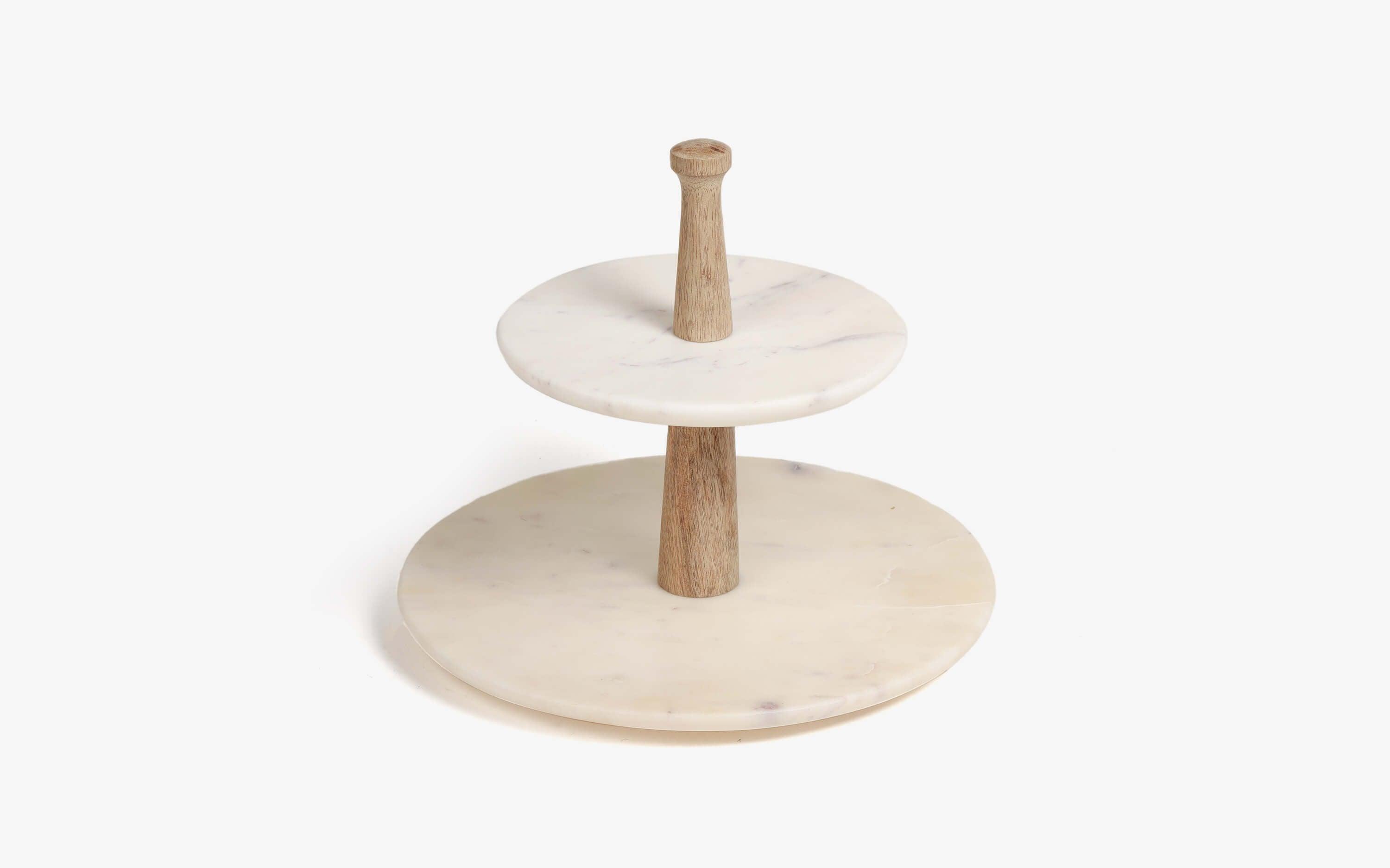 Buy Cake stand - Marble And Wooden 2 Tier Cake Stand For Home Or Party by Orange Tree on IKIRU online store