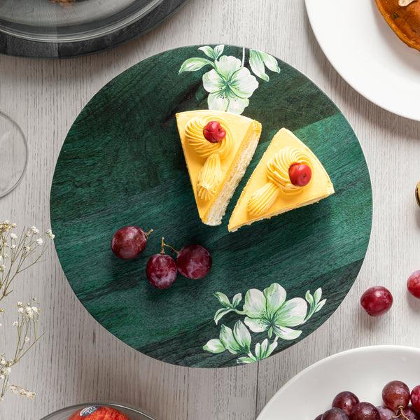 Buy Cake stand - Revolving Wooden Stand For Desserts and Starters | Teal Green Cake Stand by Houmn on IKIRU online store