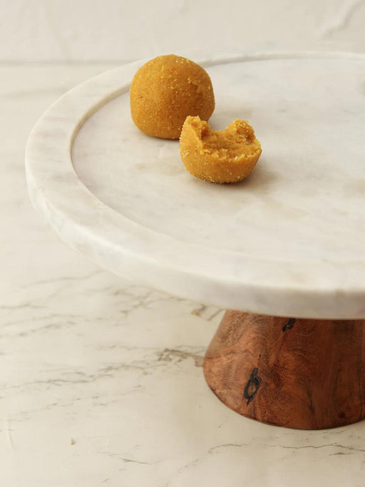 Buy Cake stand - Round White Marble & Wooden Cake Stand For Serveware & Kitchen by House this on IKIRU online store