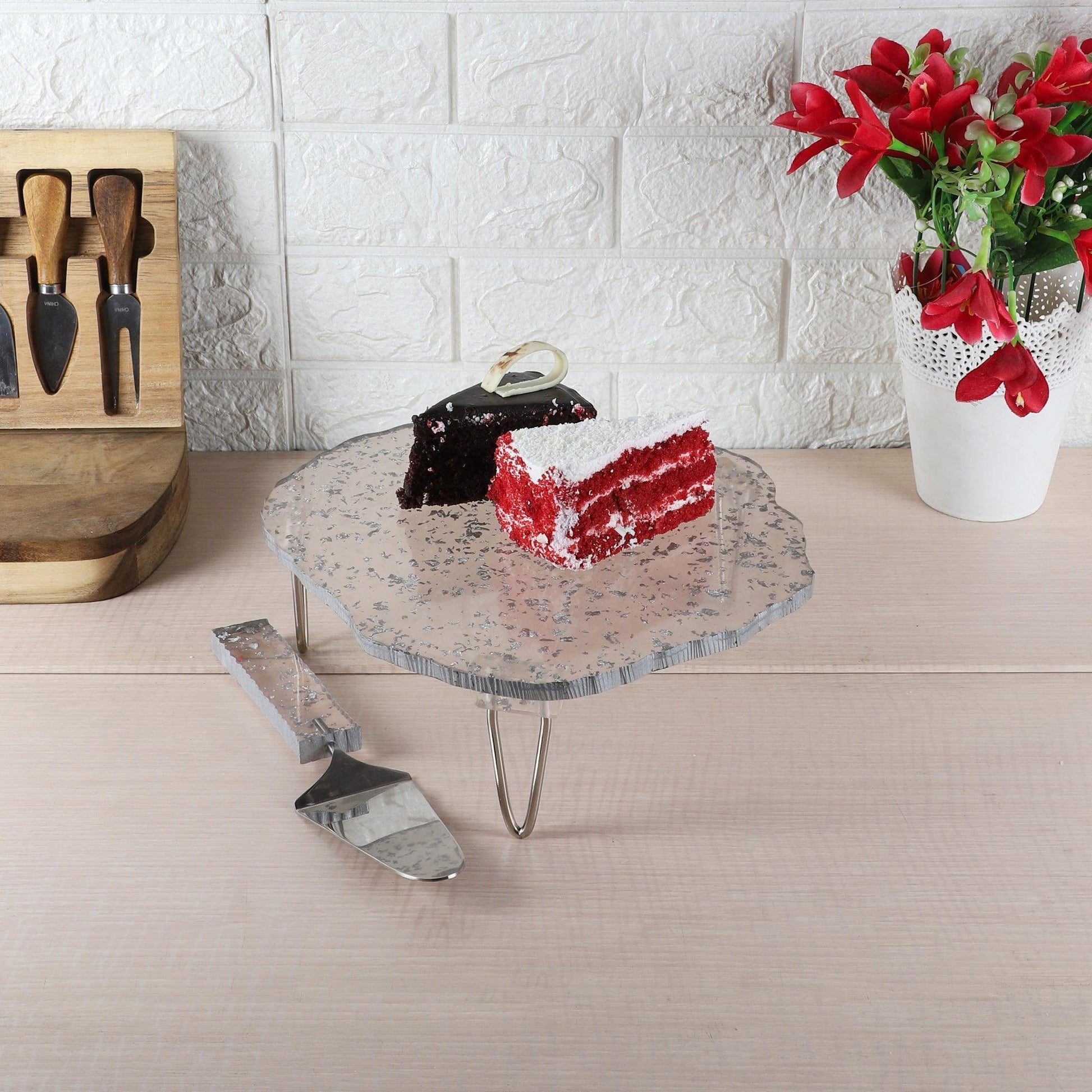 Buy Cake stand - Stylish Resin Cake Stand With Server | Modern Platter For Snacks & Appetizers by Amaya Decors on IKIRU online store