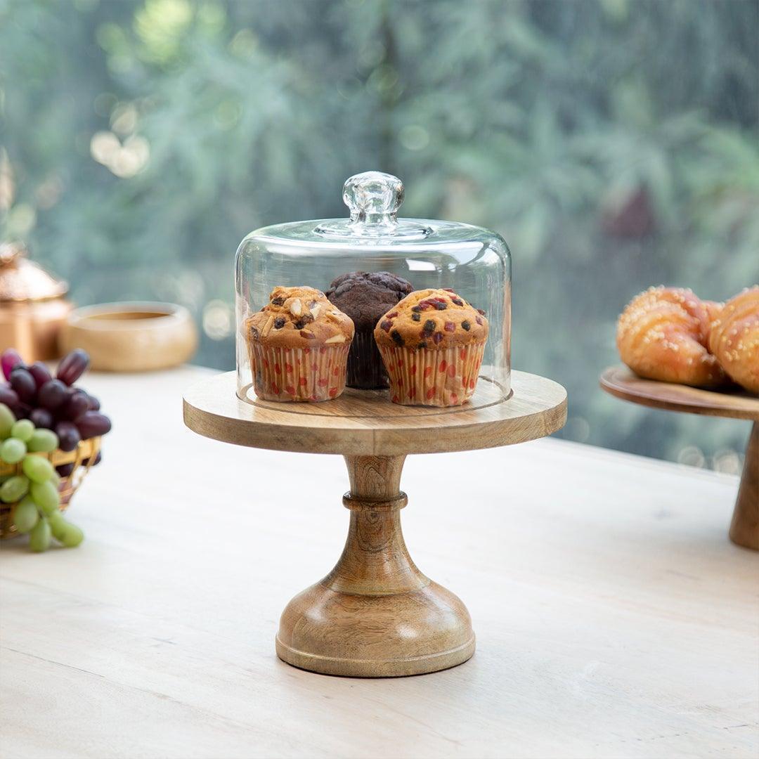 Buy Cake stand - Wooden Cake Stand With Glass Lid | Display Stand For Cookies & Snacks by Home4U on IKIRU online store
