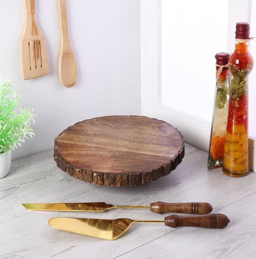 Buy Cake stand - Wooden Revolving Cake Stand With Knife & Server | Stylish Serveware by Amaya Decors on IKIRU online store
