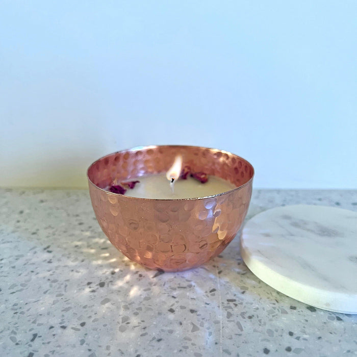 Buy Candle - Hammered Copper Bowl Scented Candle with a Marble Lid  by Restory on IKIRU online store