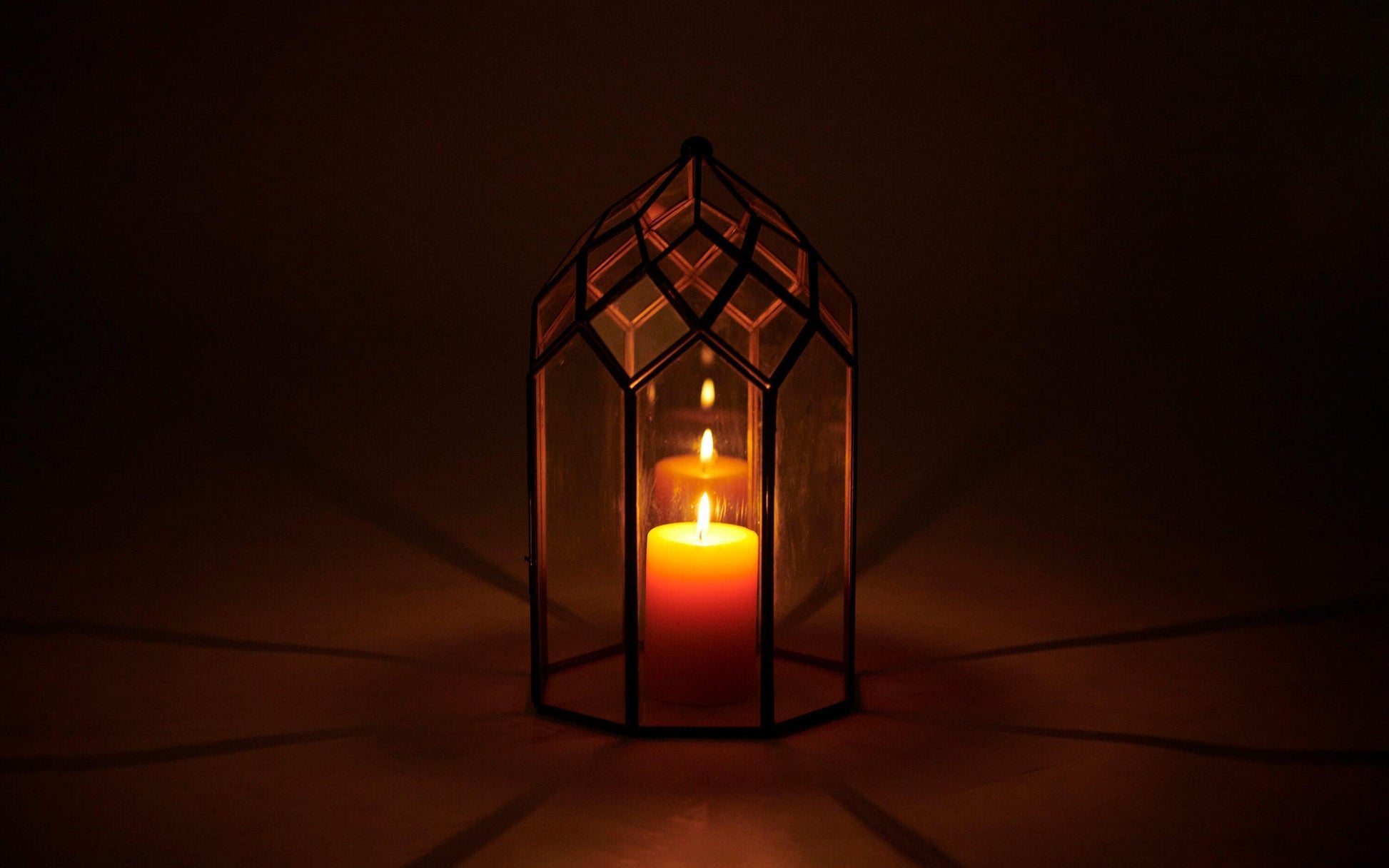 Buy Candle Stand - Antique Brass Lantern Glass Stand | Black Finish Tealight Candle Holder For Home & Party Decor by Orange Tree on IKIRU online store