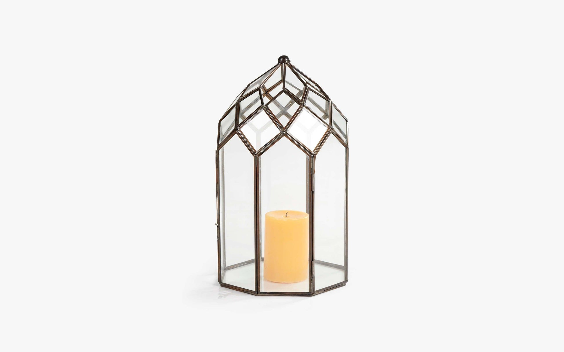 Buy Candle Stand - Antique Brass Lantern Glass Stand | Black Finish Tealight Candle Holder For Home & Party Decor by Orange Tree on IKIRU online store