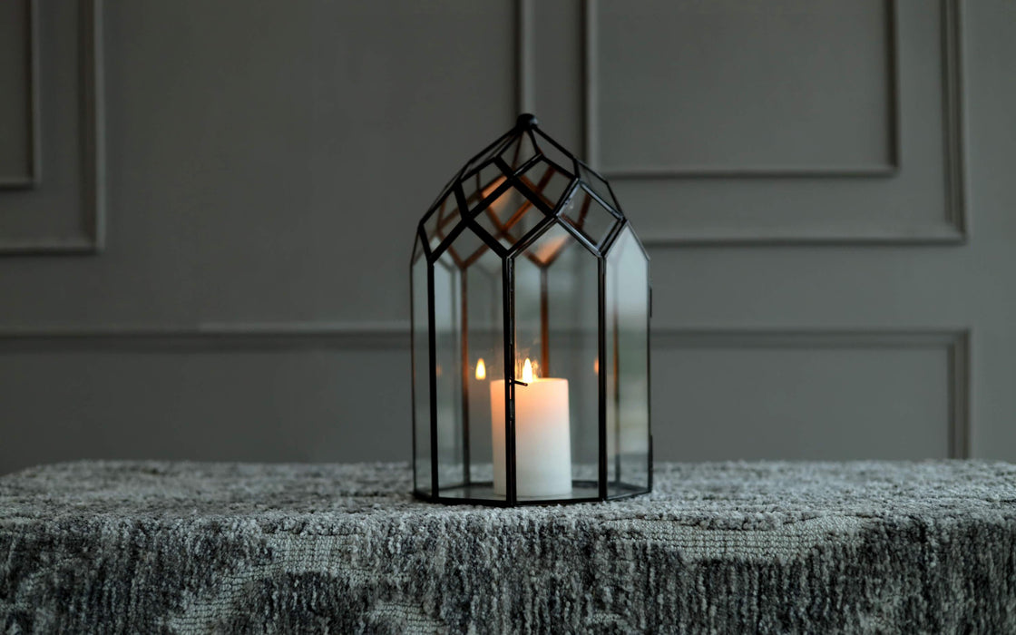Buy Candle Stand - Antique Brass Lantern Glass Stand | Black Finish Tealight Candle Holder For Home & Party Decor by Orange Tree on IKIRU online store