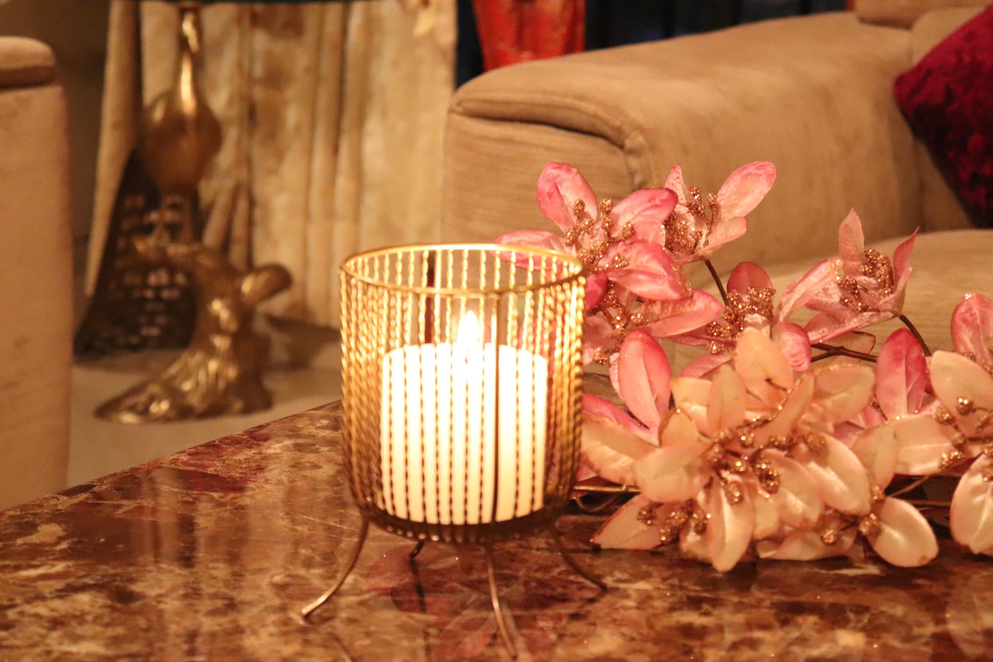 Buy Candle Stand - Antique Wired Golden Candle Stand | Metal Tealight Holder For Decor by House of Sajja on IKIRU online store