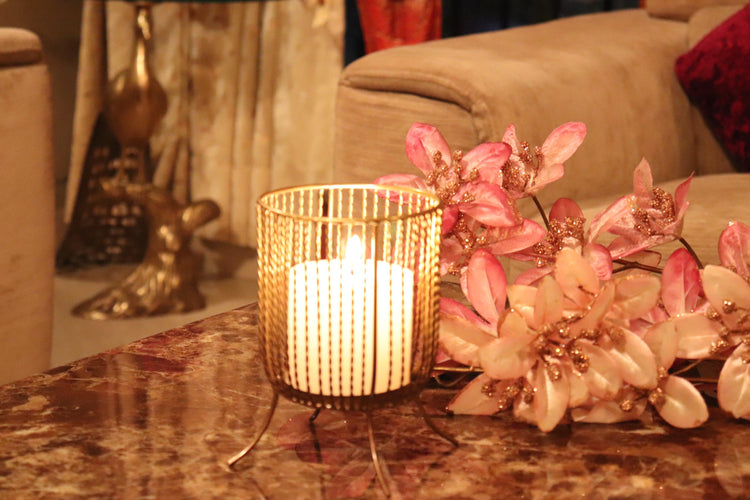 Antique Wired Golden Candle Stand | Metal Tealight Holder For Decor