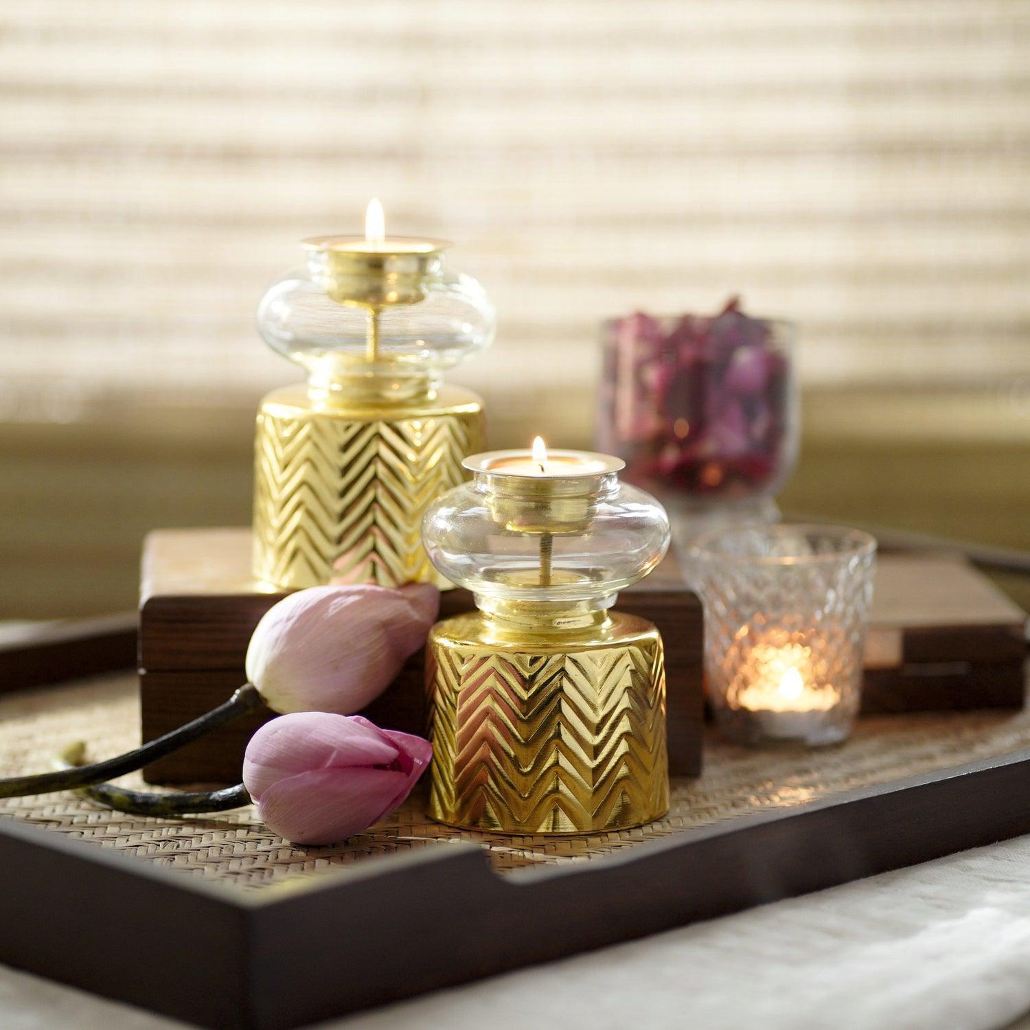 Buy Candle Stand - Anuya Luxurious Metal & Glass Finish T Light Candle Holder Stand For Home & Festive Decor by Courtyard on IKIRU online store