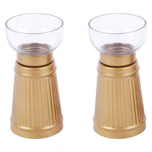 Buy Candle Stand - Aranaya Metallic Pillar T light Candle Holder Stand Set Of 2 For Home & Festive Decor by Courtyard on IKIRU online store