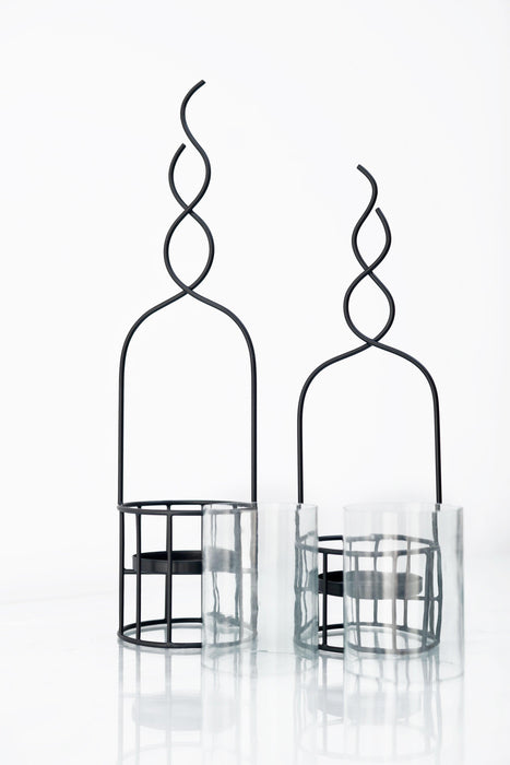 Buy Candle Stand - Basket Candle Holder Stand With Glass Cover Set of 2 by House of Sajja on IKIRU online store