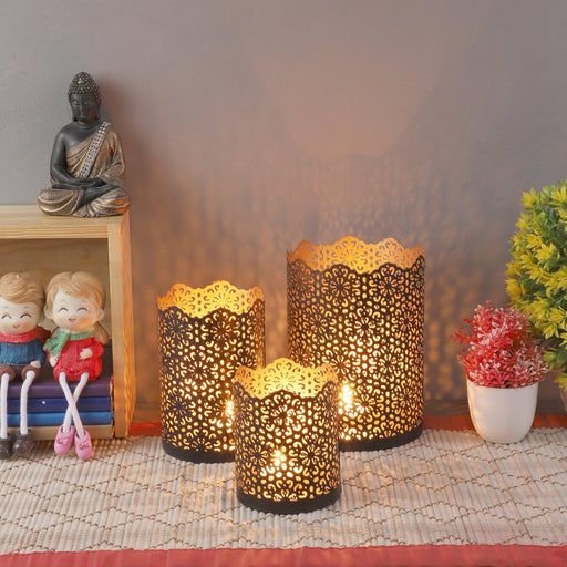 Buy Candle Stand - Black Tealight Glass - Set of 3 by Amaya Decors on IKIRU online store