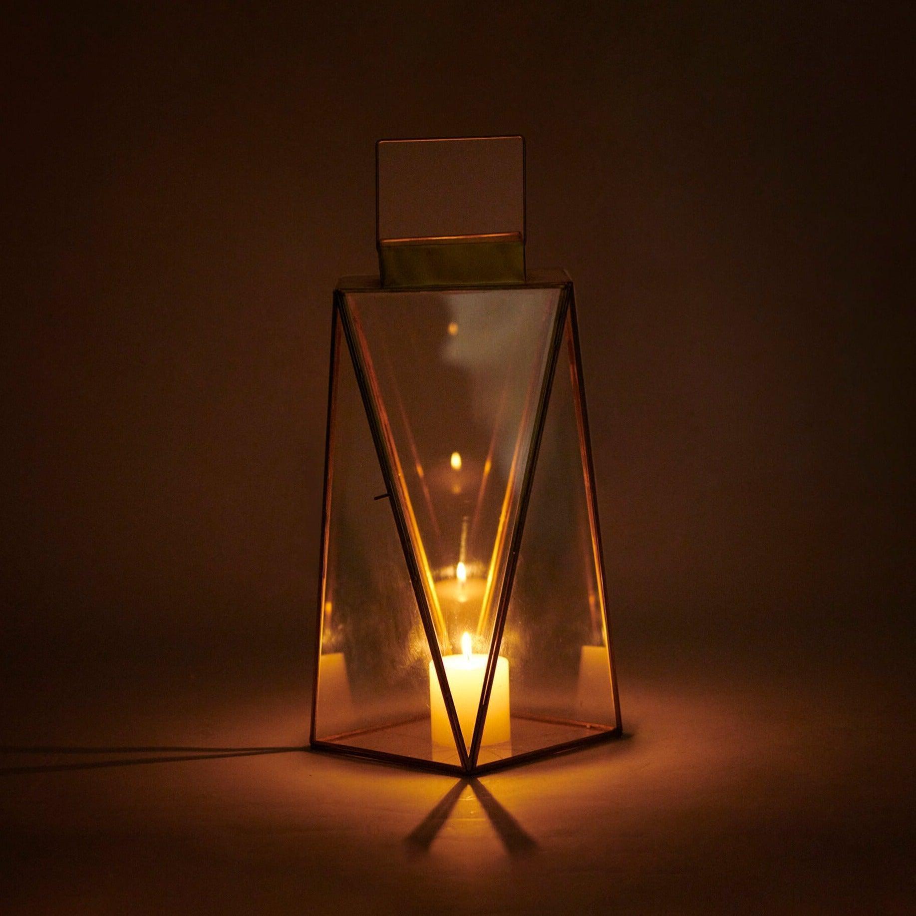 Buy Candle Stand - Brass & Glass Finish Modern Style Alex Lantern For Festive Glam And Home Decor by Orange Tree on IKIRU online store