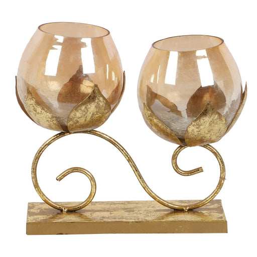 Buy Candle Stand - Decorative Double Lotus Glass Tealight Holder | Centerpiece For Decor by Amaya Decors on IKIRU online store