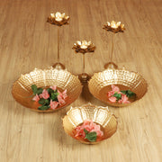 Buy Candle Stand - Decorative Flower Urli With Diya Stand Pack Of 6 | Golden Bowl & Tealight Holder Set by Amaya Decors on IKIRU online store