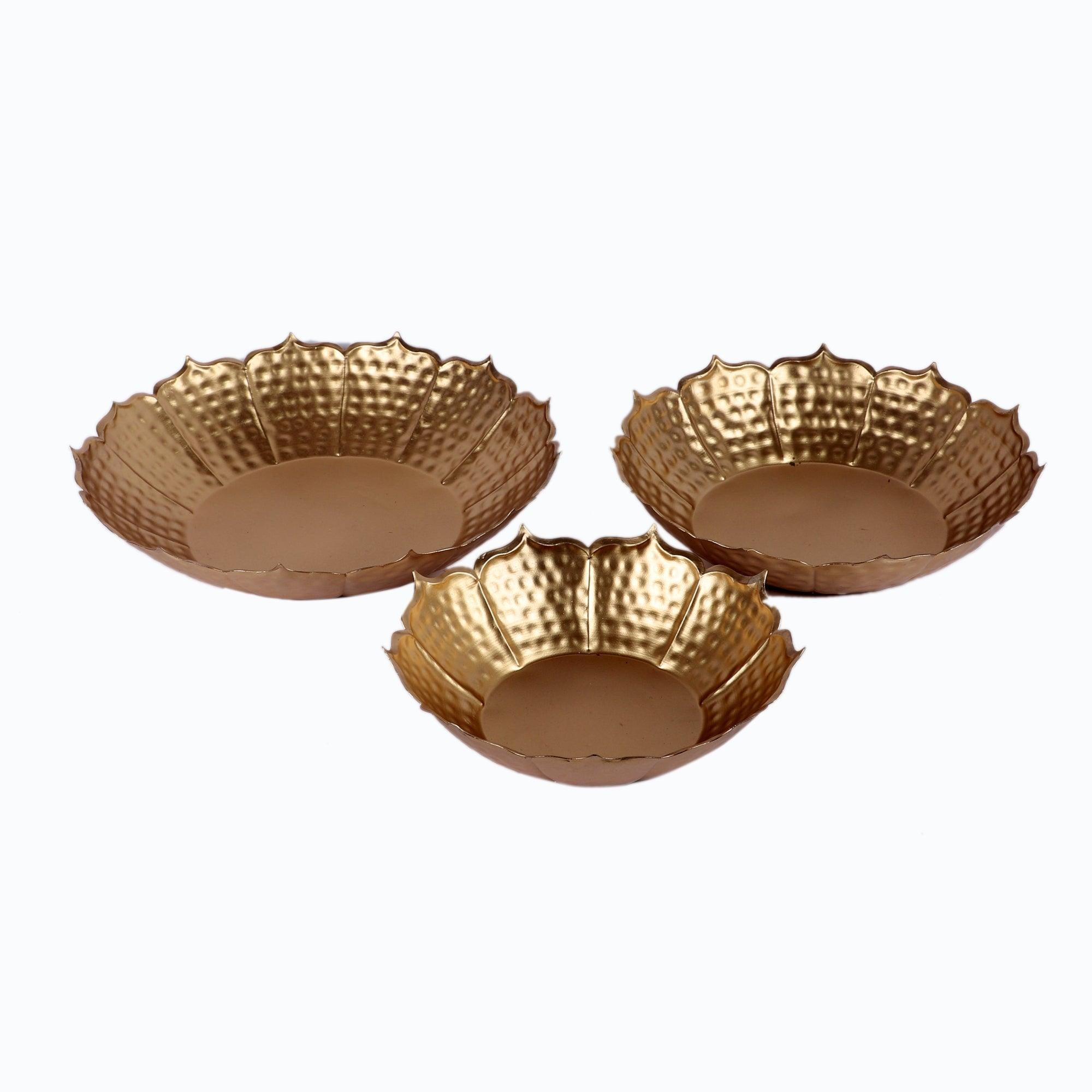 Buy Candle Stand - Decorative Flower Urli With Diya Stand Pack Of 6 | Golden Bowl & Tealight Holder Set by Amaya Decors on IKIRU online store