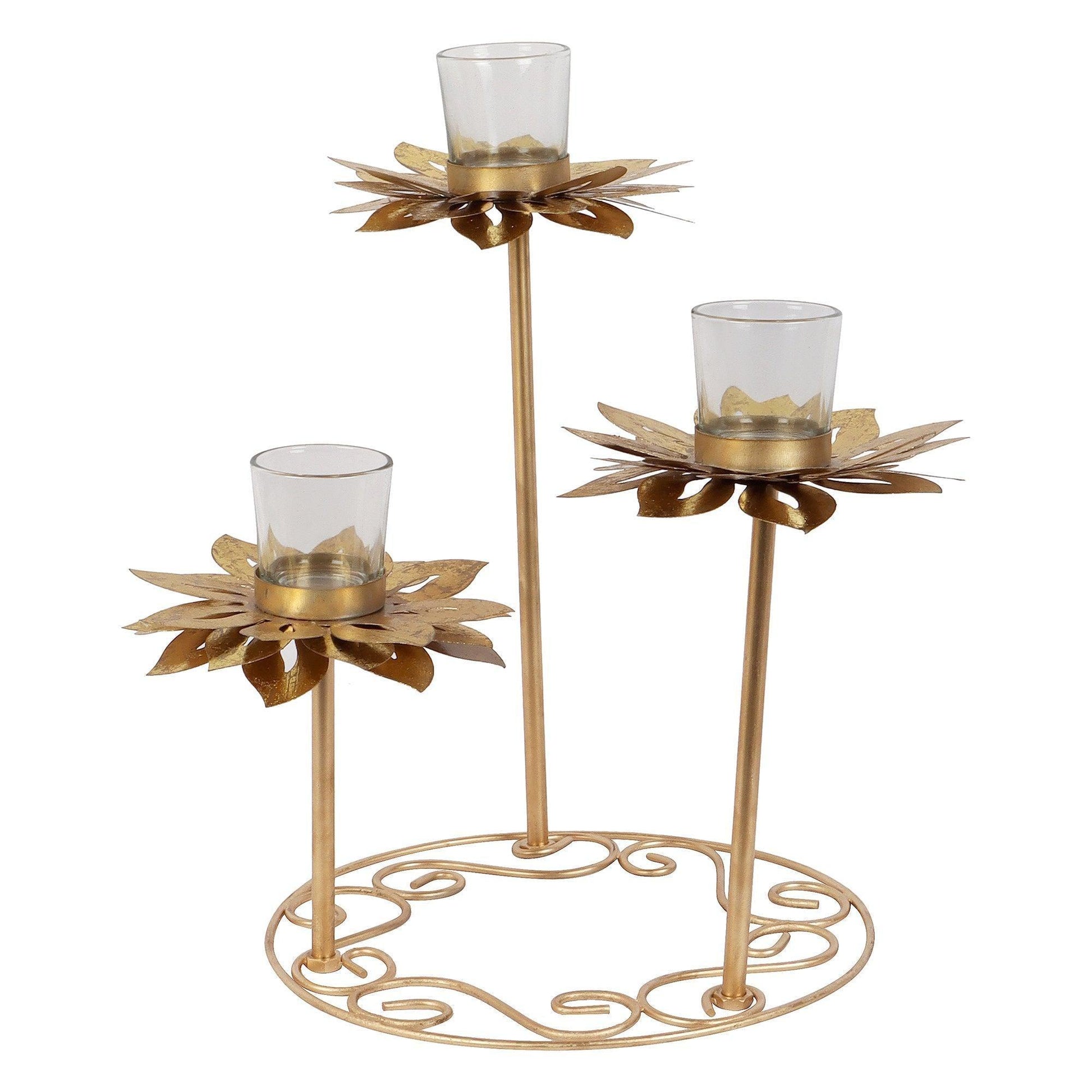 Buy Candle Stand - Decorative Glass Finish Sunflower Tealight Holder With Gold Metallic Base by Amaya Decors on IKIRU online store