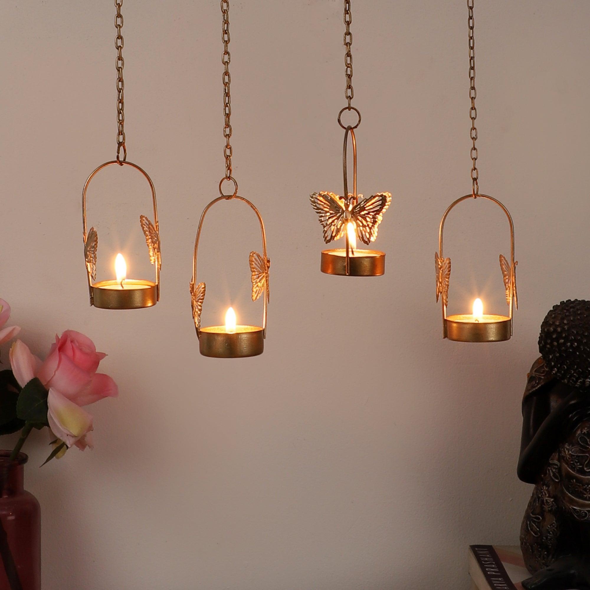 Buy Candle Stand - Decorative Hanging Butterfly Tealight Holder Gold Finish - Set Of 4 by Amaya Decors on IKIRU online store