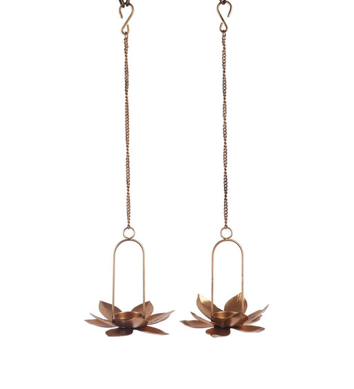 Buy Candle Stand - Decorative Hook Flower Hanging Tealight Holder Golden - Set Of 2 by Amaya Decors on IKIRU online store