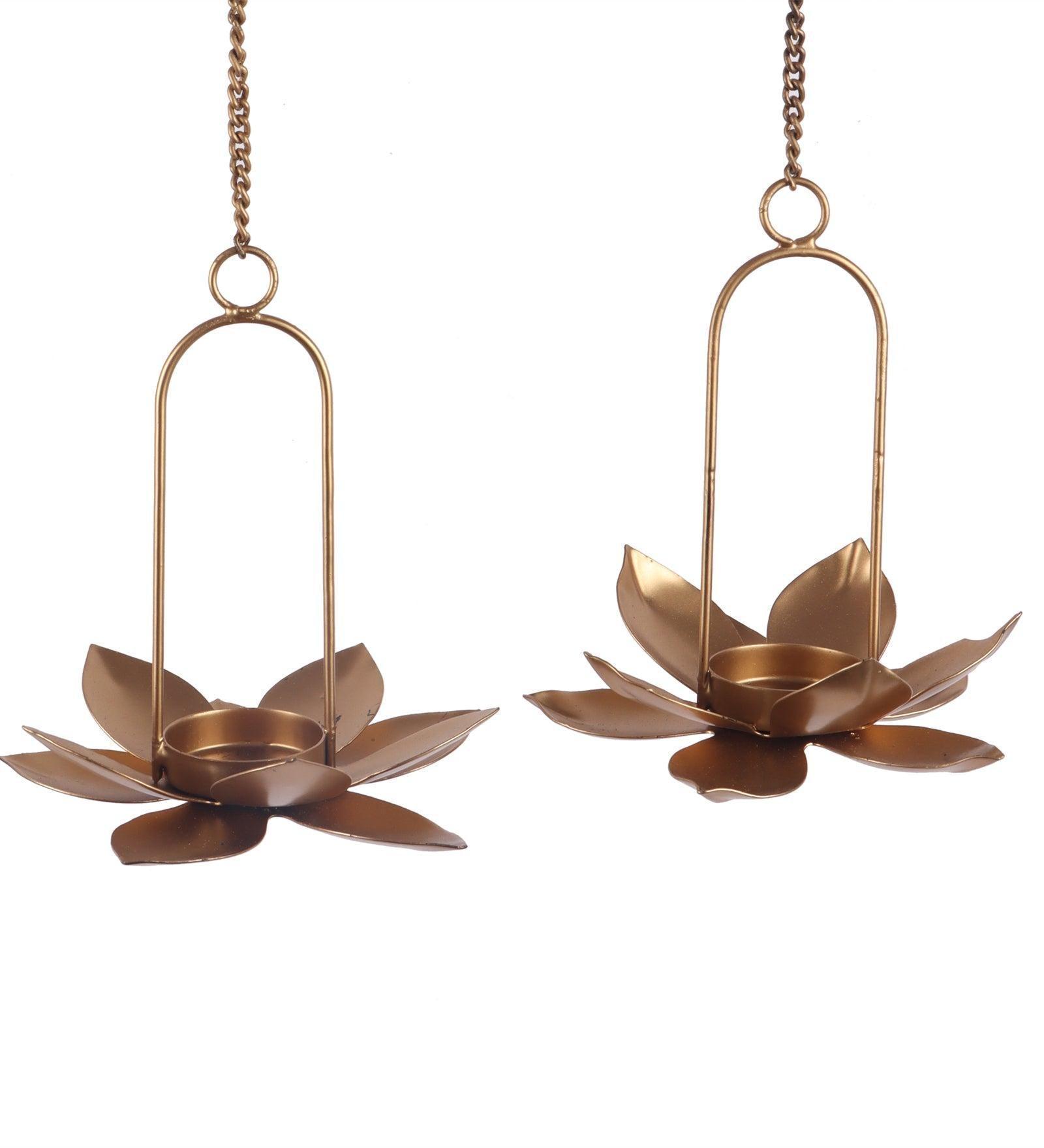 Buy Candle Stand - Decorative Hook Flower Hanging Tealight Holder Golden - Set Of 2 by Amaya Decors on IKIRU online store