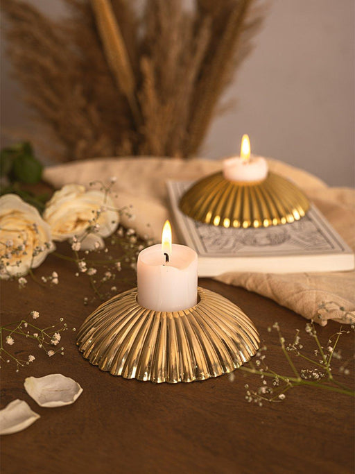 Buy Candle Stand - Decorative Round Brass Candle Holder | Golden Tea Light Stand For Puja & Home by Kaksh Studio on IKIRU online store