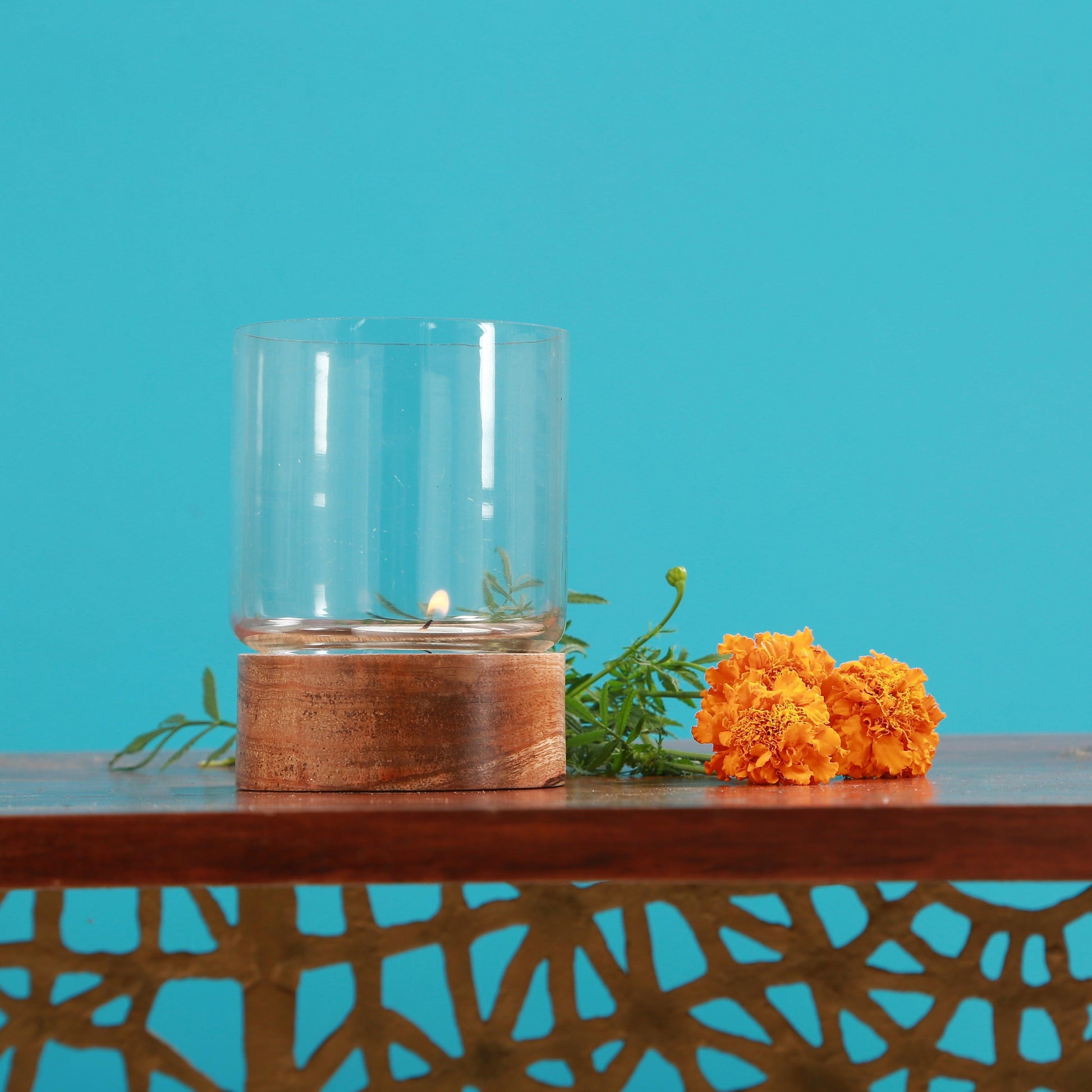 Buy Candle Stand - Glass And Wooden Decorative Candle Holder Stand For Home Decor by Manor House on IKIRU online store