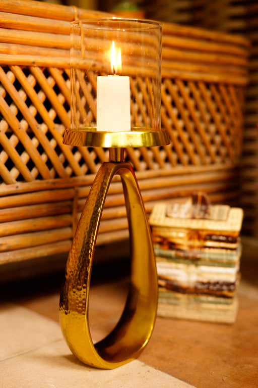 Buy Candle Stand - Golden Candle Holder Stand With Glass Cover For Home Decor by House of Sajja on IKIRU online store
