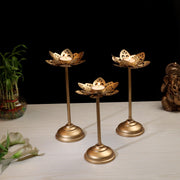 Buy Candle Stand - Golden Flower Cut Detachable Tealight Holder Set Of 3 | Diya Stand For Decor by Amaya Decors on IKIRU online store