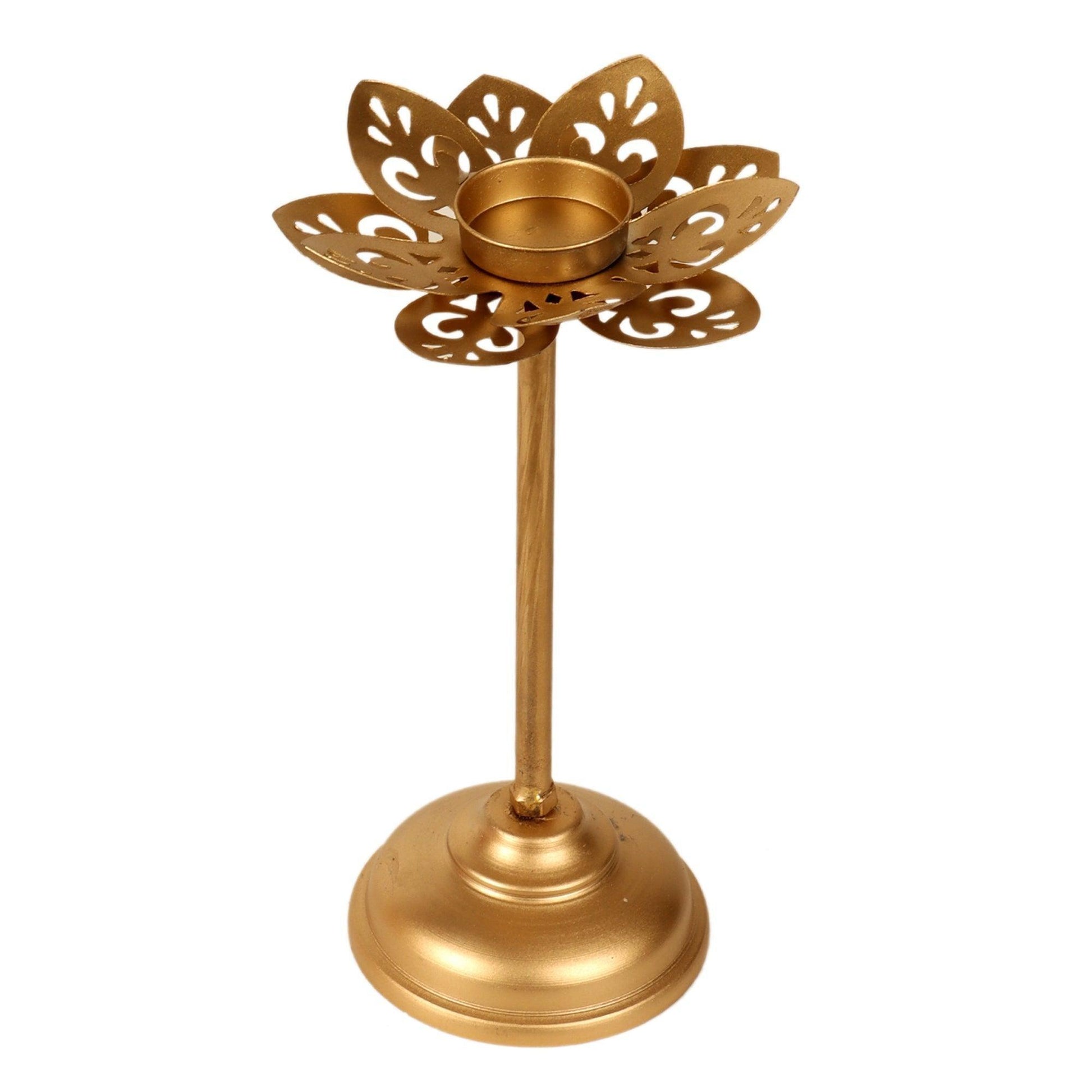 Buy Candle Stand - Golden Flower Cut Detachable Tealight Holder Set Of 3 | Diya Stand For Decor by Amaya Decors on IKIRU online store