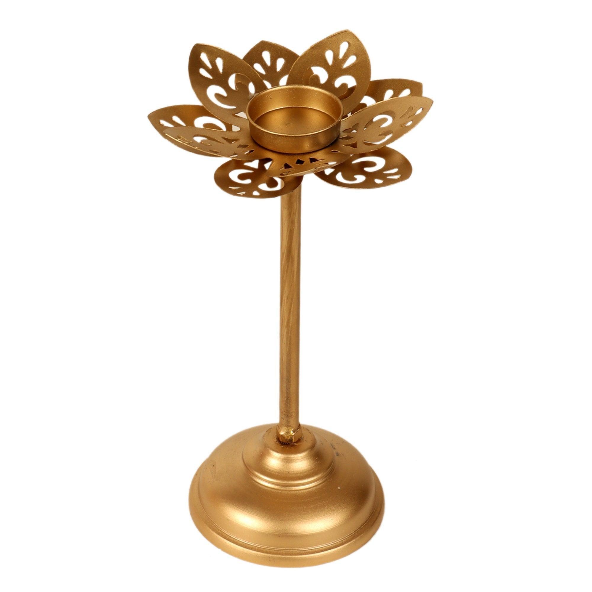 Buy Candle Stand - Golden Flower Cut Detachable Tealight Holder Set Of 3 | Diya Stand For Decor by Amaya Decors on IKIRU online store