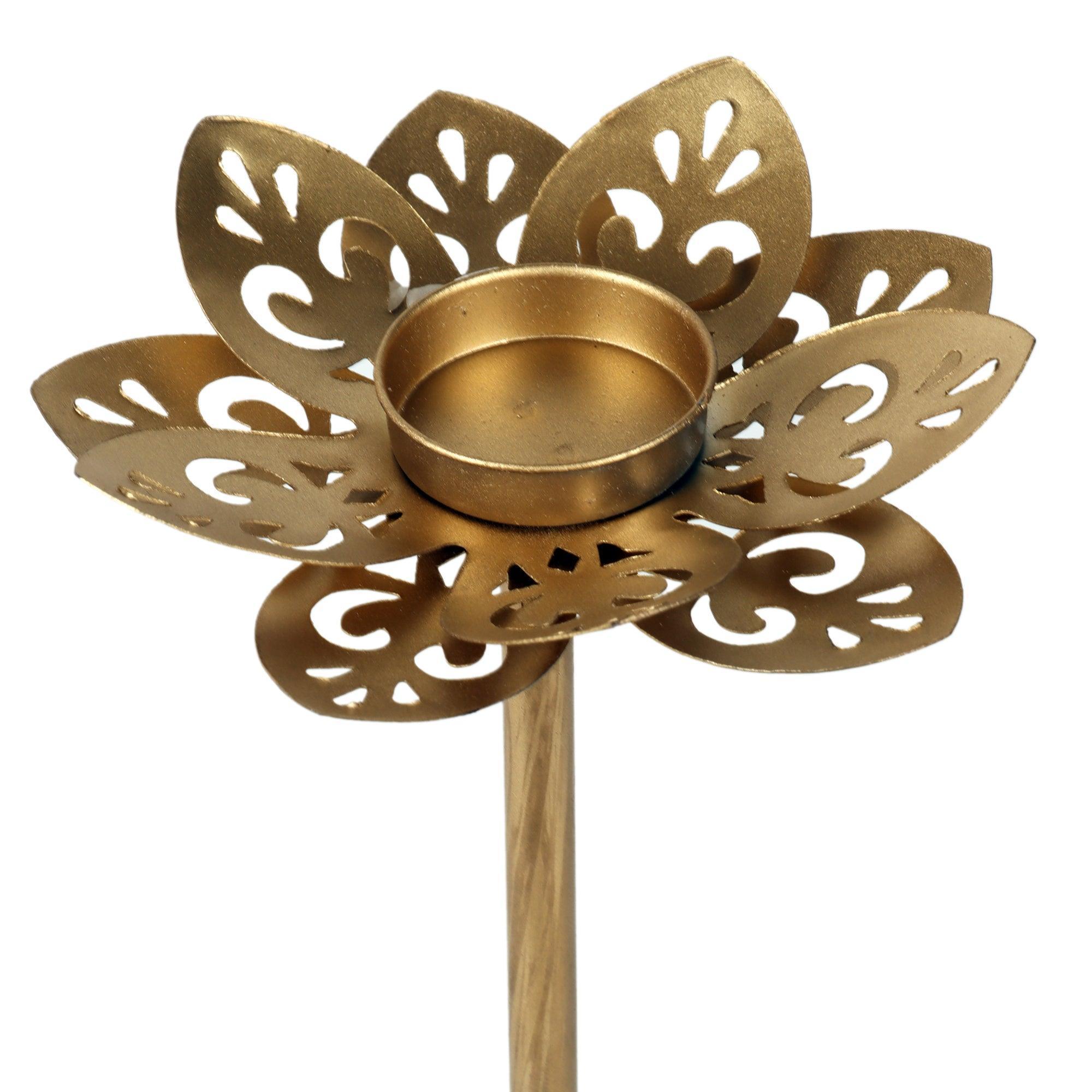 Buy Candle Stand - Golden Flower Cut Detachable Tealight Holder Set Of 3 | Diya Stand For Decor by Amaya Decors on IKIRU online store