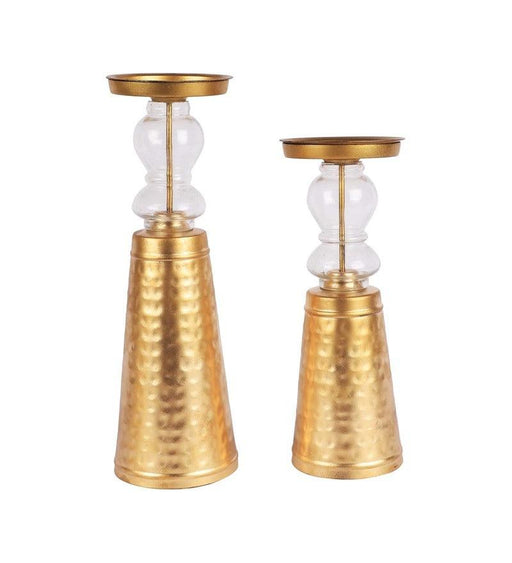 Buy Candle Stand - Golden Metal & Glass Decorative Candle Stand | Tea Light Holder Set Of 2 by Courtyard on IKIRU online store