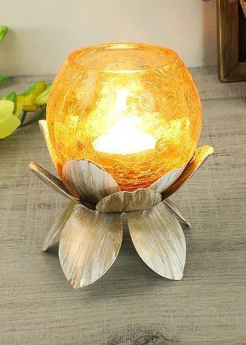 Buy Candle Stand - Golden Metallic Lotus Flower Small Tealight Holder For Home Decor by Amaya Decors on IKIRU online store