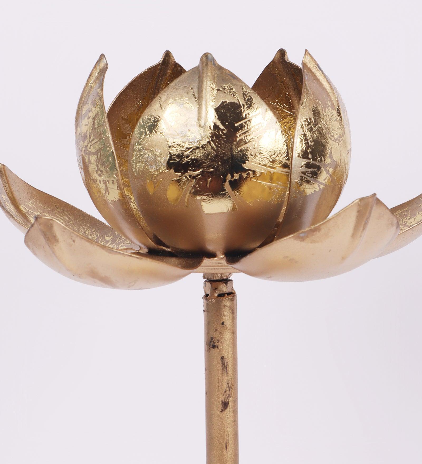 Buy Candle Stand - Golden Metallic Lotus Flower Tealight Holder Set Of 3 For Home Decor by Amaya Decors on IKIRU online store