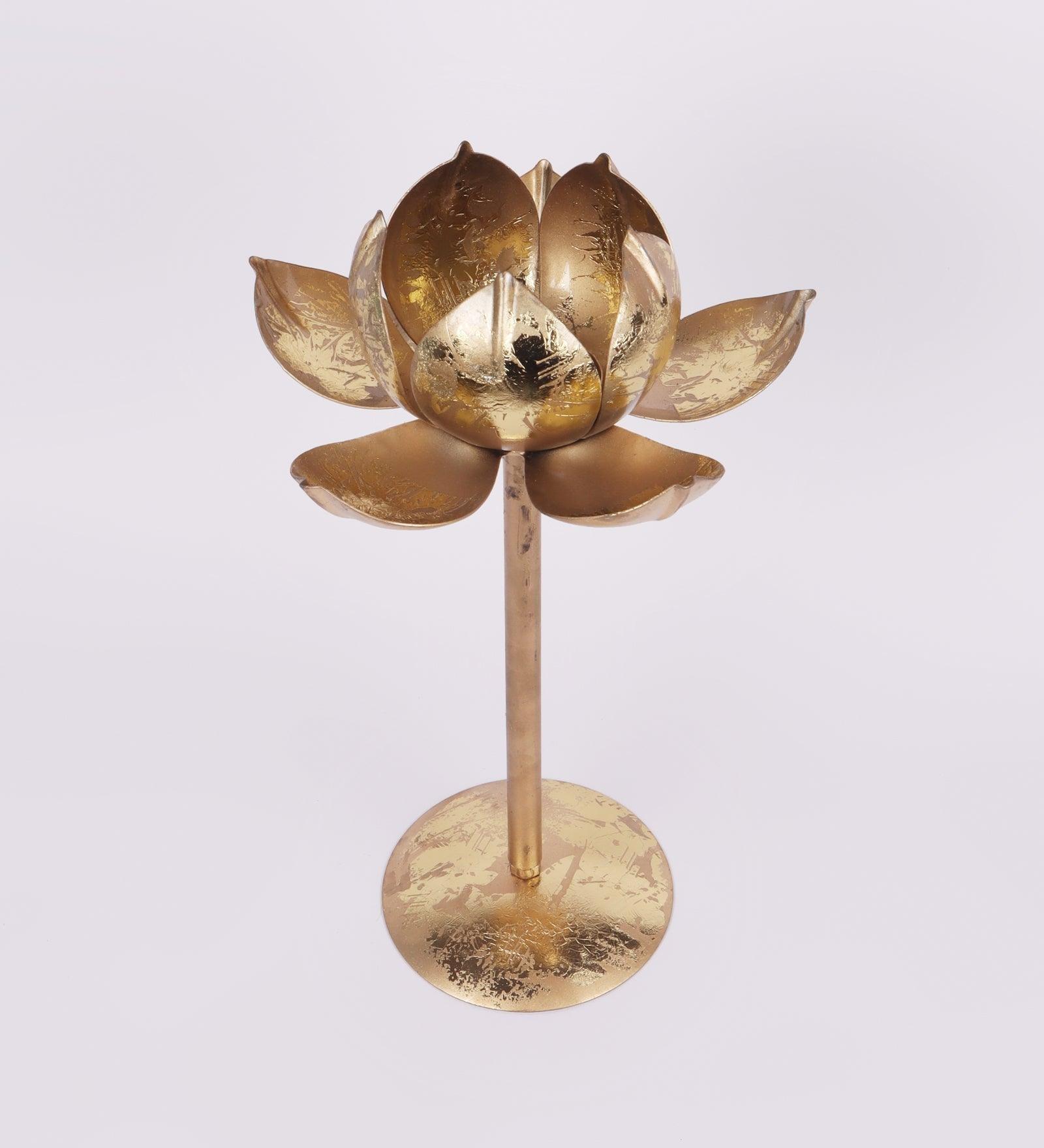Buy Candle Stand - Golden Metallic Lotus Flower Tealight Holder Set Of 3 For Home Decor by Amaya Decors on IKIRU online store
