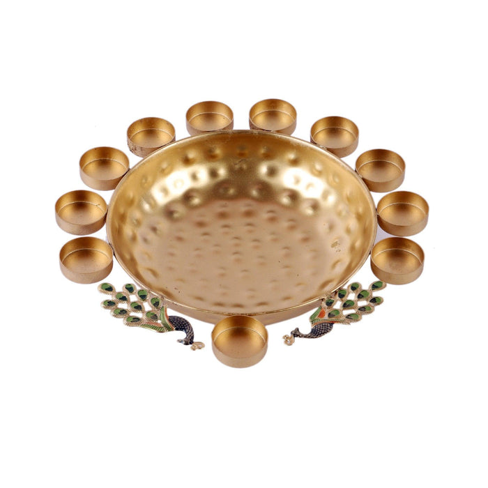 Buy Candle Stand - Golden Peacock Urli With Tealight Holder Set Of 3 | Decorative Bowl For Home by Amaya Decors on IKIRU online store