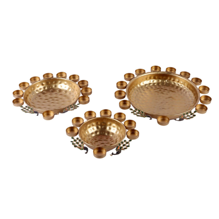 Buy Candle Stand - Golden Peacock Urli With Tealight Holder Set Of 3 | Decorative Bowl For Home by Amaya Decors on IKIRU online store