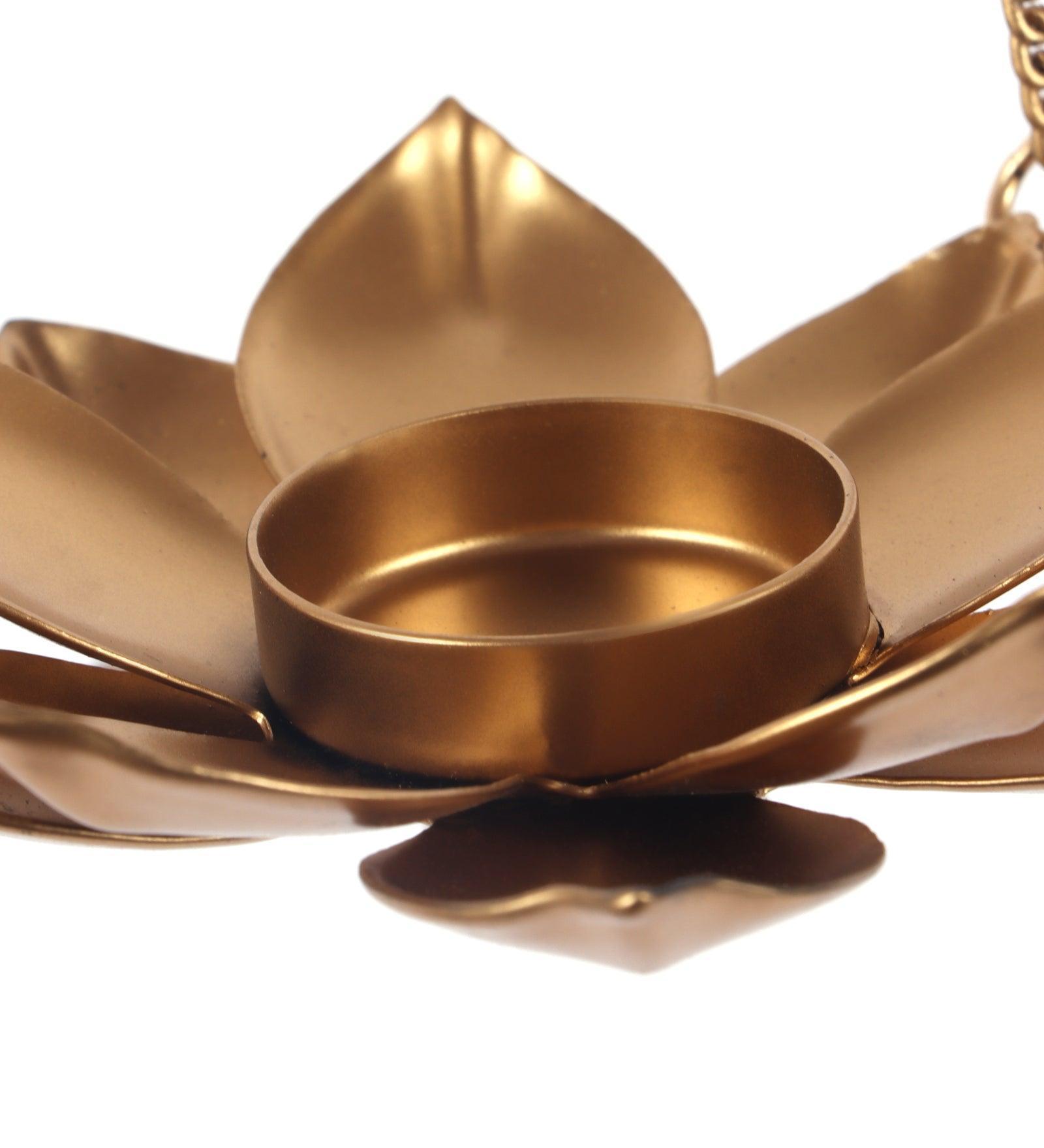 Buy Candle Stand - Golden Triple Chain Flower Hanging Tealight Holder For Decor - Set Of 2 by Amaya Decors on IKIRU online store