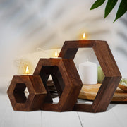 Buy Candle Stand - Handcrafted Hexagon Wooden Tealight Candle Holder Set of 3 by House of Sajja on IKIRU online store