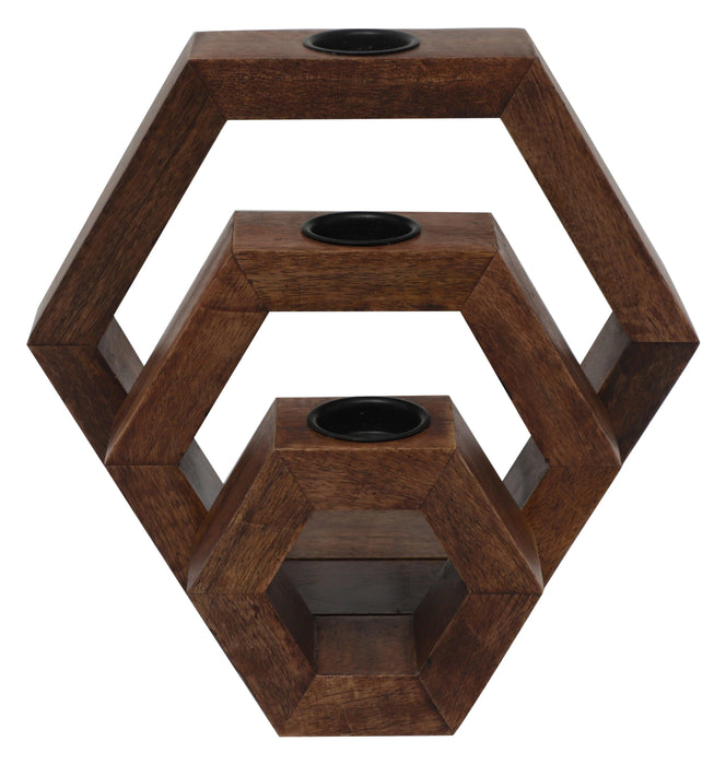 Buy Candle Stand - Handcrafted Hexagon Wooden Tealight Candle Holder Set of 3 by House of Sajja on IKIRU online store