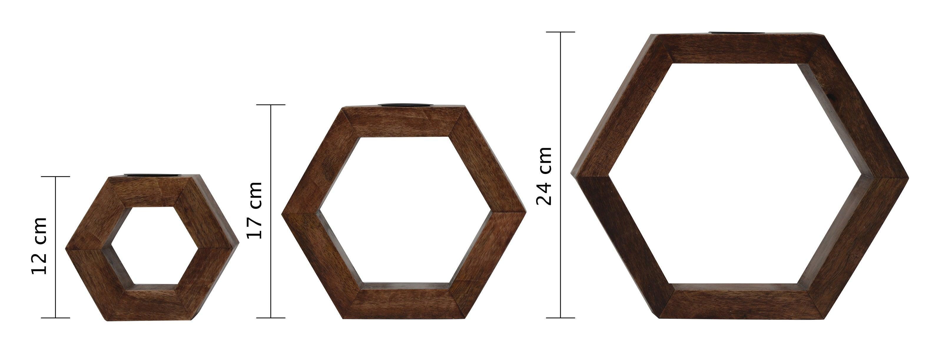 Buy Candle Stand - Handcrafted Hexagon Wooden Tealight Candle Holder Set of 3 by House of Sajja on IKIRU online store